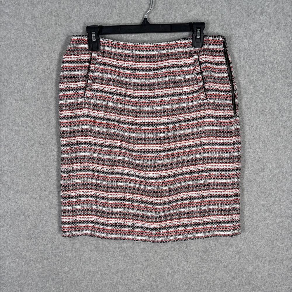 Halogen Tweed Mini Skirt 8 Orange Textured Zipper Pockets Old Money Academia